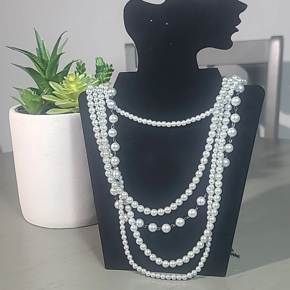 Gun Metal Gray Chunky Chain With Gray Faux Pearl Necklace